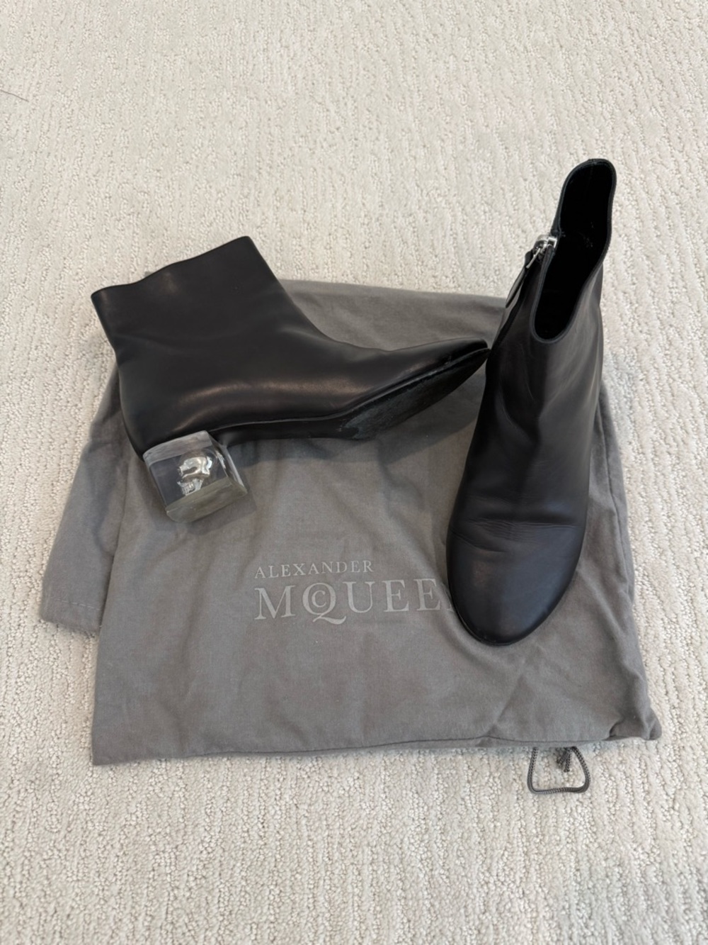 Alexander McQueen leather ankle boot with clear heel skull detail 37